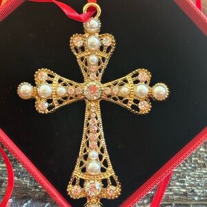 Elegant Gold and Pearl Cross ornament